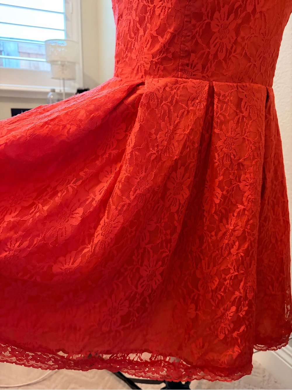 Poetry Coral-Red Strapless Lace Mini Dress - Picture 4 of 11